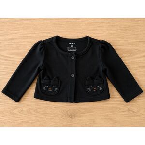 Carter's Black Cat Pocket Cardigan 6 Months EUC